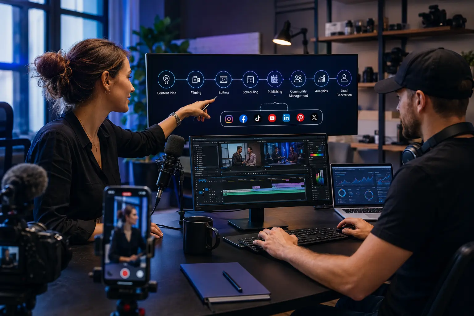 Content-Produktion und kanalübergreifender Social-Media-Workflow von der Idee bis zur Leadgenerierung