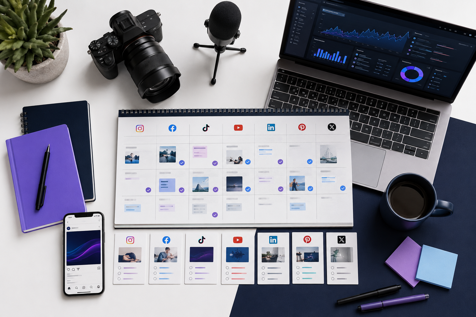 Social-Media-Redaktionsplan mit Content-Kalender, Plattformen und Auswertung